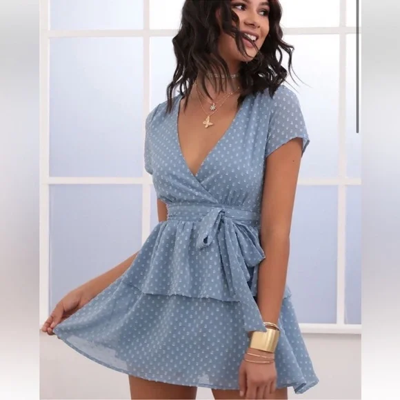 Lucy in the Sky Blue Polka Dot Mini Dress size medium - Picture 1 of 6